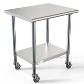 24" x 30" 18-Gauge 304 Stainless Steel Commercial Work Table with Casters, CT2430-18C.